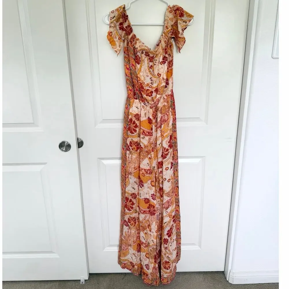 Free People Carmen Off The Shoulder Jumpsuit Golden Gate Orange XS